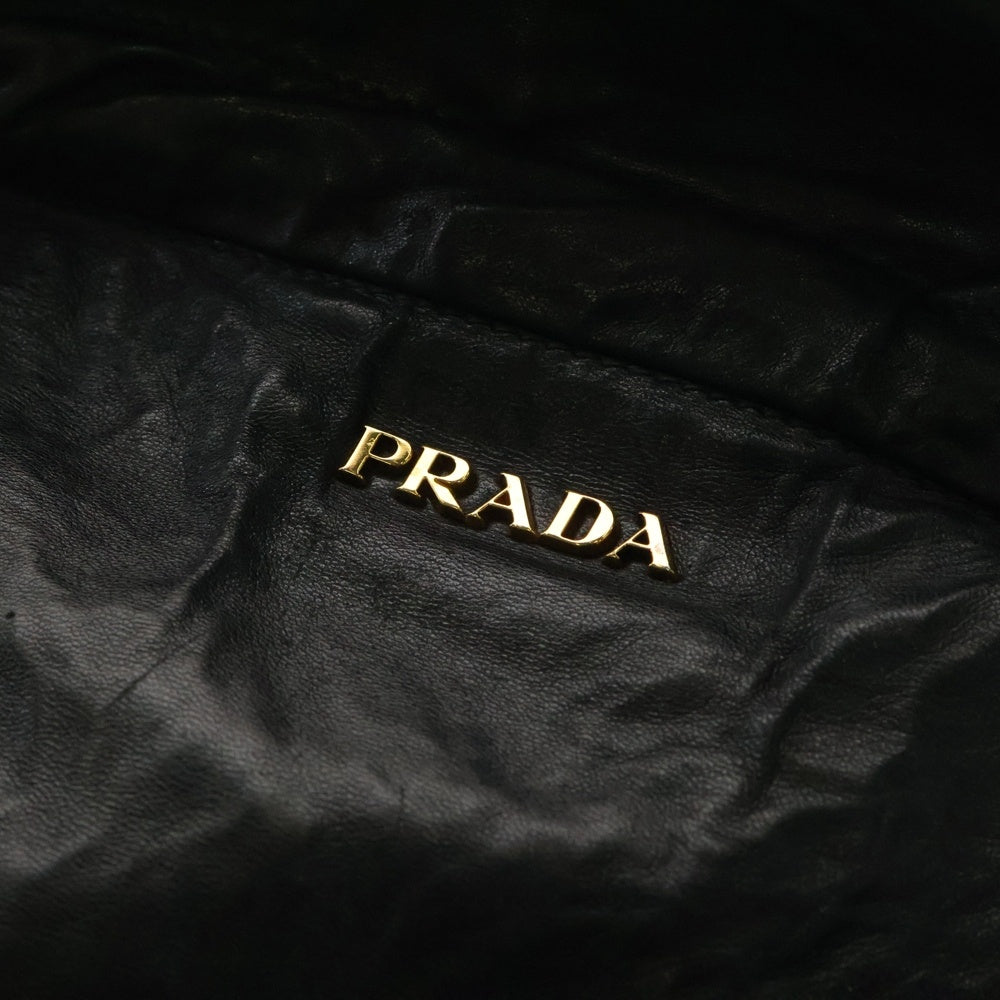 PRADA(プラダ) ロゴ トートバッグ ハンドバッグ 巾着型 ブラック ゴールド金具 レザー