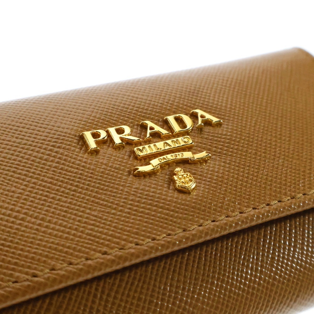 PRADA(プラダ) サフィアーノ 6連キーケース キーリング キーホルダー バッグチャーム ブラウン キャメル ゴールド金具 レザー 1M0222