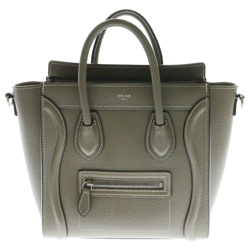 CELINE(セリーヌ) ラゲージ ナノ 2WAYバッグ ハンドバッグ ミニトートバッグ ショルダーバッグ ブラウン シルバー金具 グレー レザー 189243