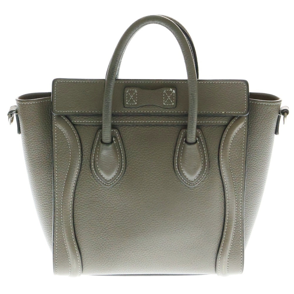 CELINE(セリーヌ) ラゲージ ナノ 2WAYバッグ ハンドバッグ ミニトートバッグ ショルダーバッグ ブラウン シルバー金具 グレー レザー 189243
