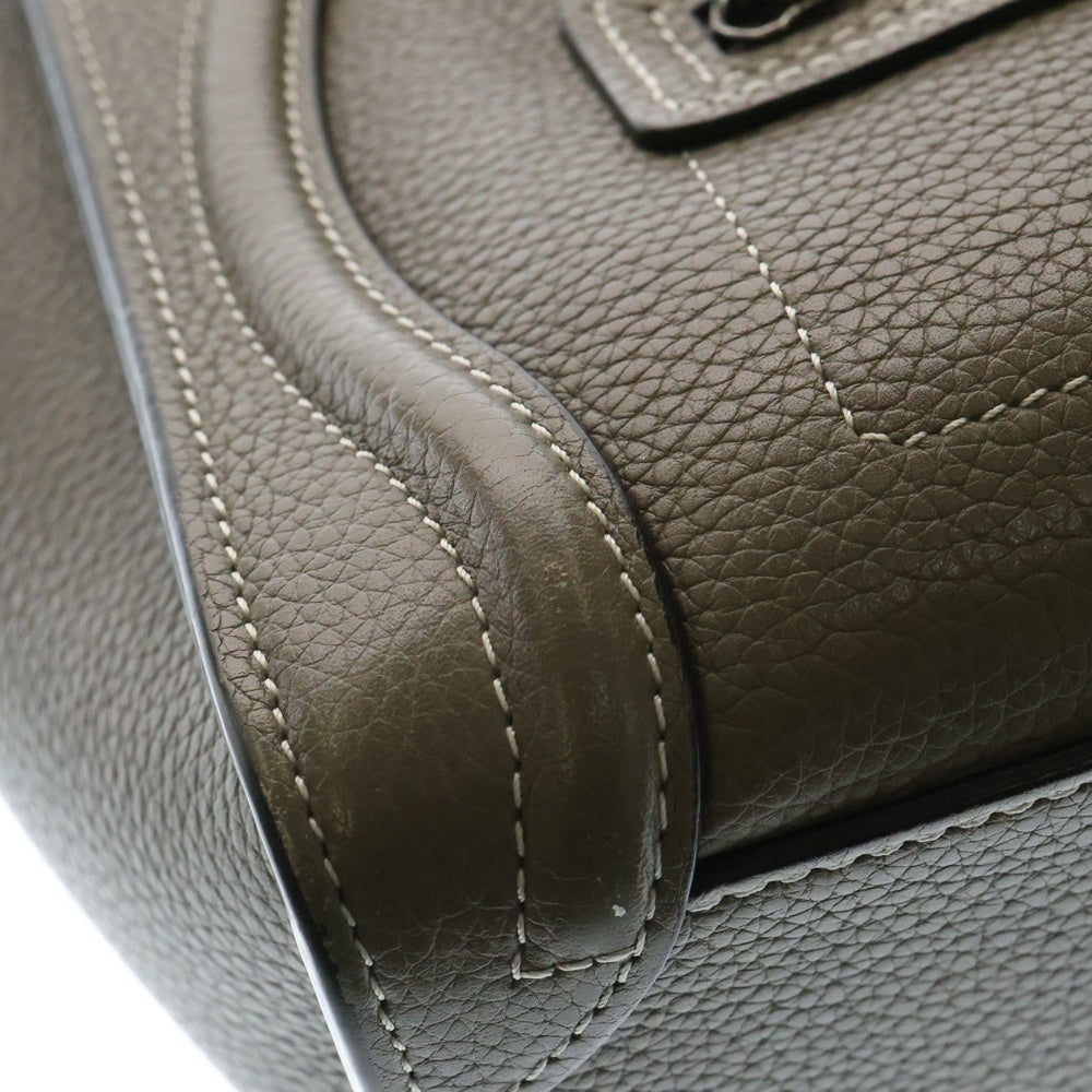 CELINE(セリーヌ) ラゲージ ナノ 2WAYバッグ ハンドバッグ ミニトートバッグ ショルダーバッグ ブラウン シルバー金具 グレー レザー 189243