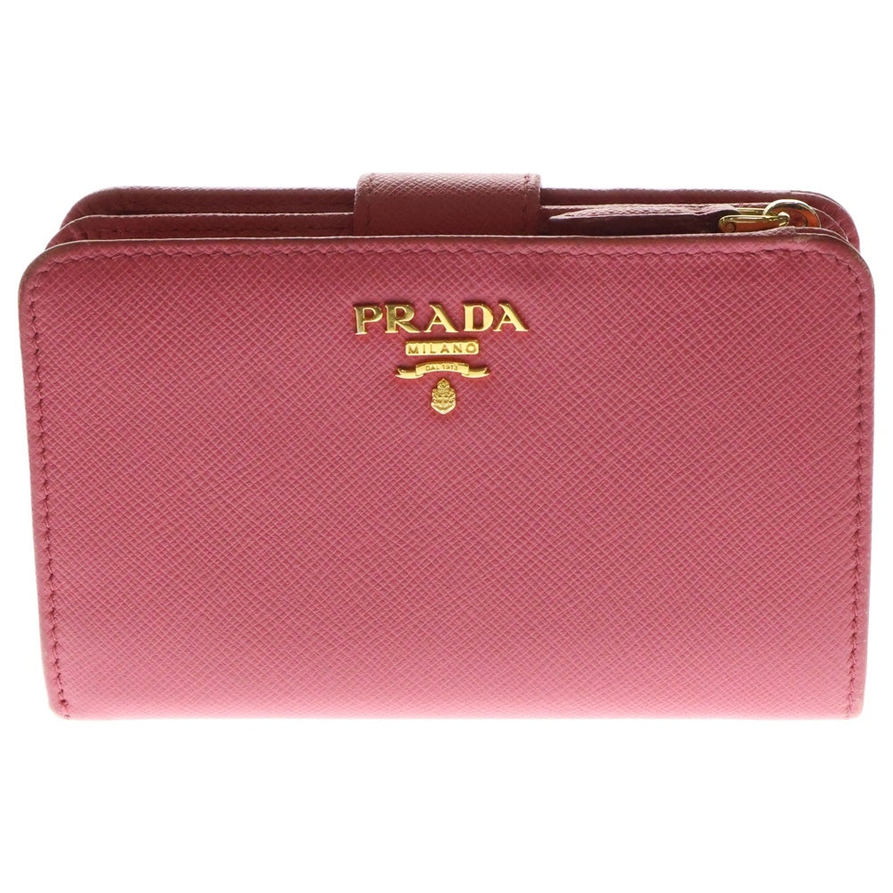 PRADA(プラダ) サフィアーノレザー コンパクトウォレット L字ファスナー 二つ折り財布 ピンク 1ML225