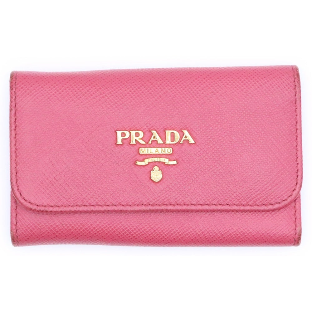 PRADA(プラダ) ロゴプレート サフィアーノレザー 6連 キーケース キーホルダー ゴールド金具 ピンク 1PG222