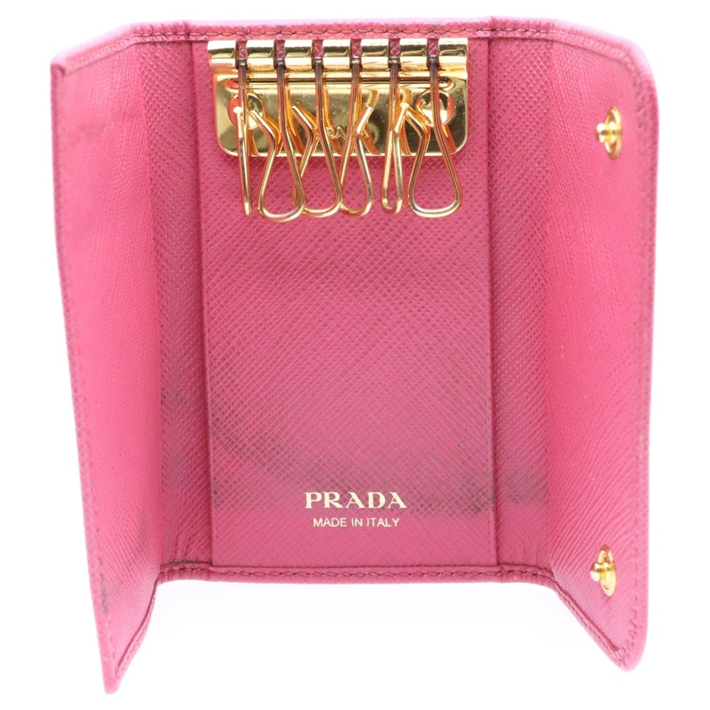 PRADA(プラダ) ロゴプレート サフィアーノレザー 6連 キーケース キーホルダー ゴールド金具 ピンク 1PG222