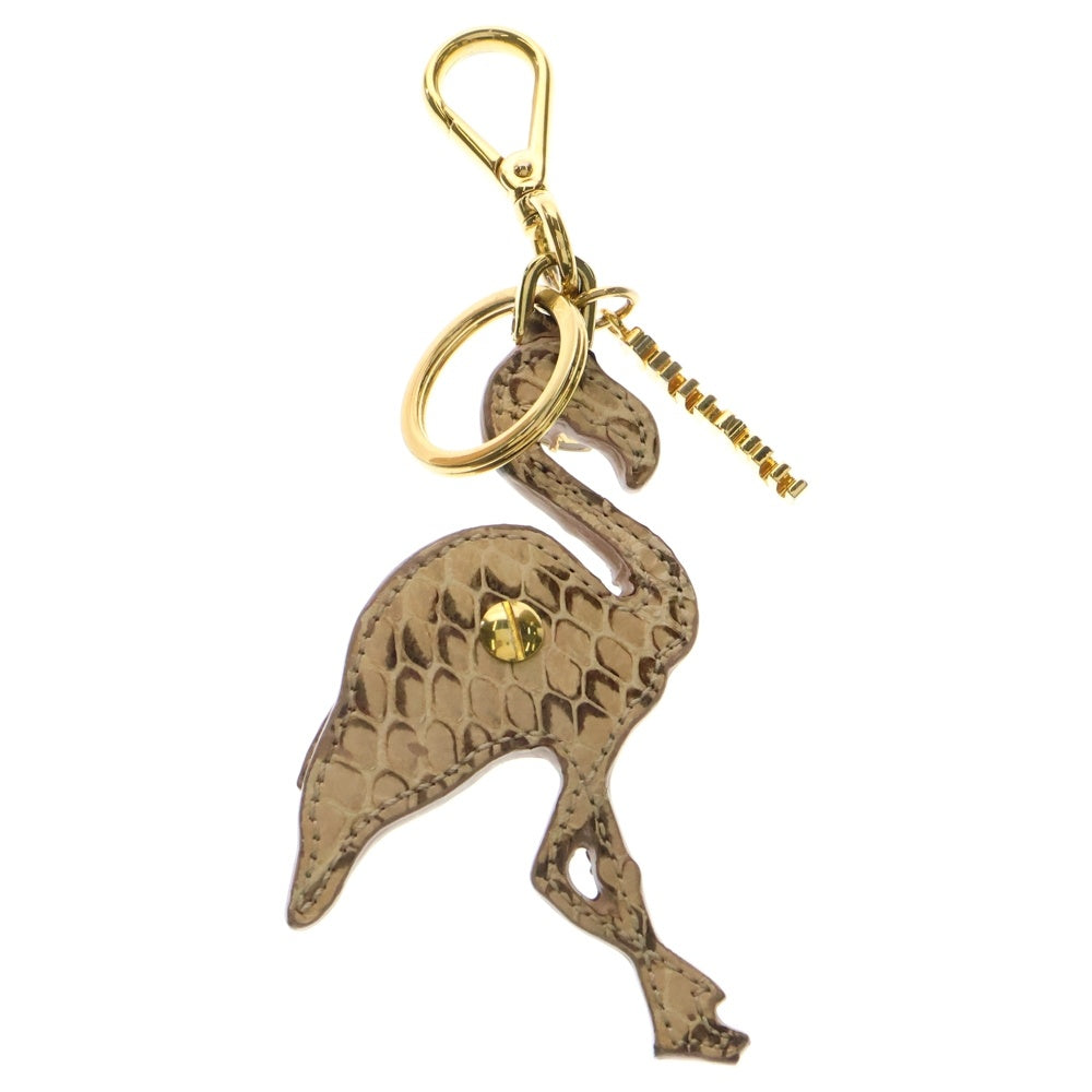 miumiu(ミュウミュウ) CRISTAL ANIMALS クリスタルアニマルズ フラミンゴ ビジュー ストーン レザー キーリング キーホルダー ゴールド金具 ピンク 5ARF12