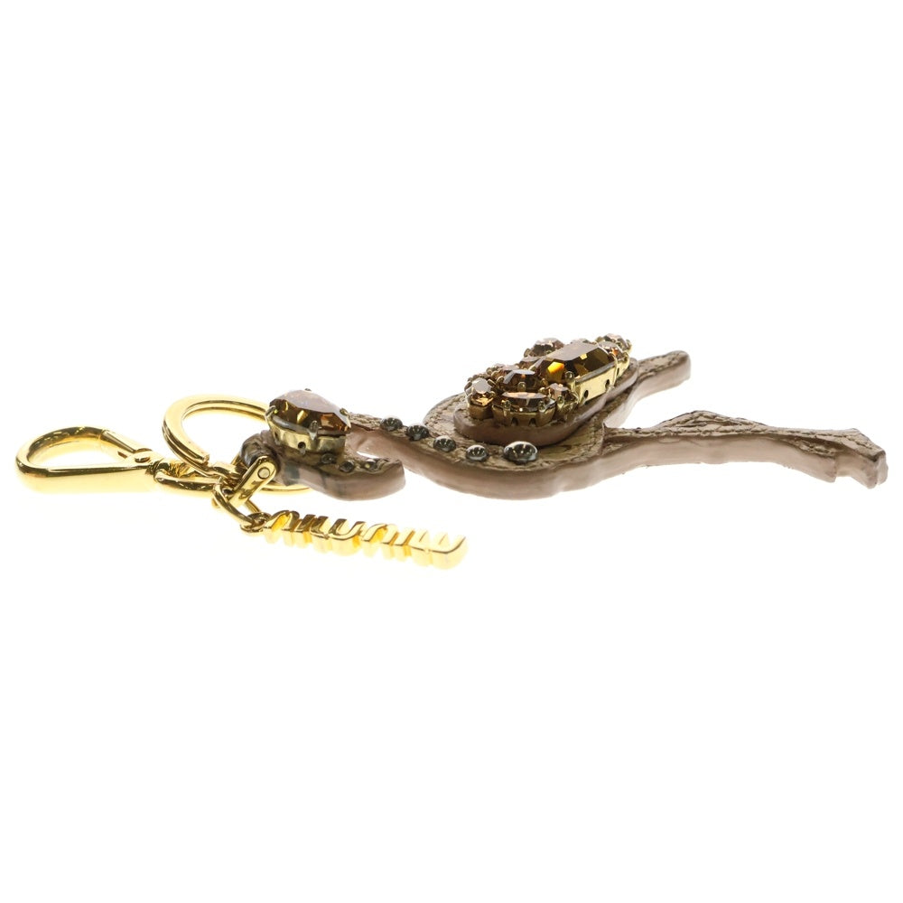 miumiu(ミュウミュウ) CRISTAL ANIMALS クリスタルアニマルズ フラミンゴ ビジュー ストーン レザー キーリング キーホルダー ゴールド金具 ピンク 5ARF12