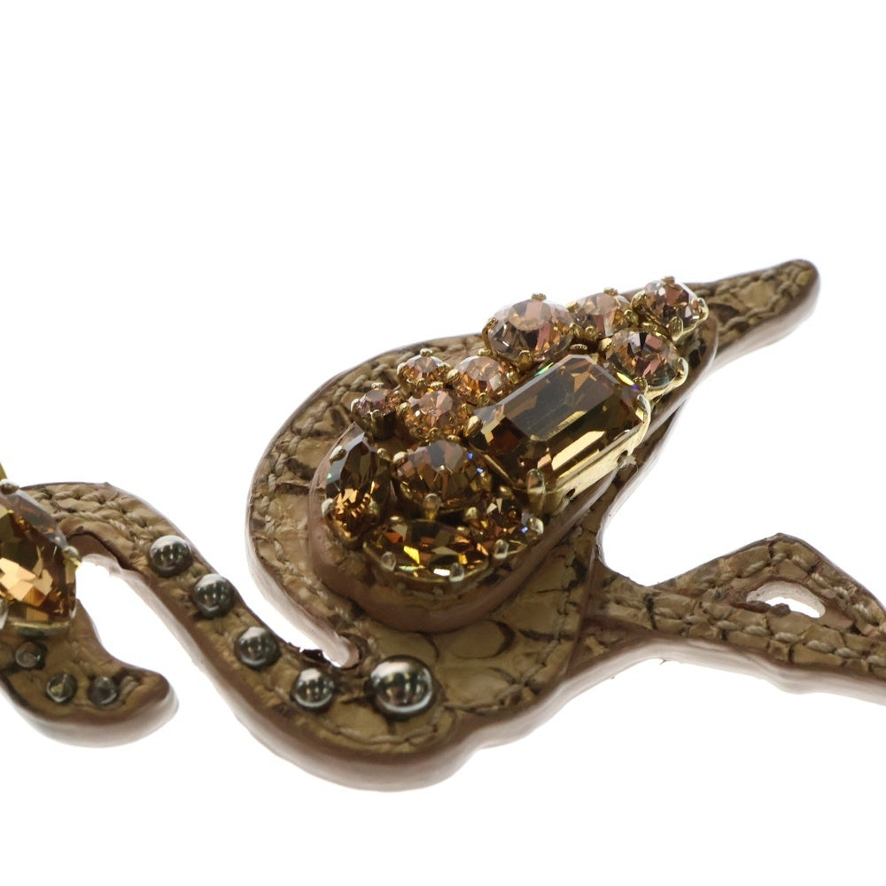 miumiu(ミュウミュウ) CRISTAL ANIMALS クリスタルアニマルズ フラミンゴ ビジュー ストーン レザー キーリング キーホルダー ゴールド金具 ピンク 5ARF12