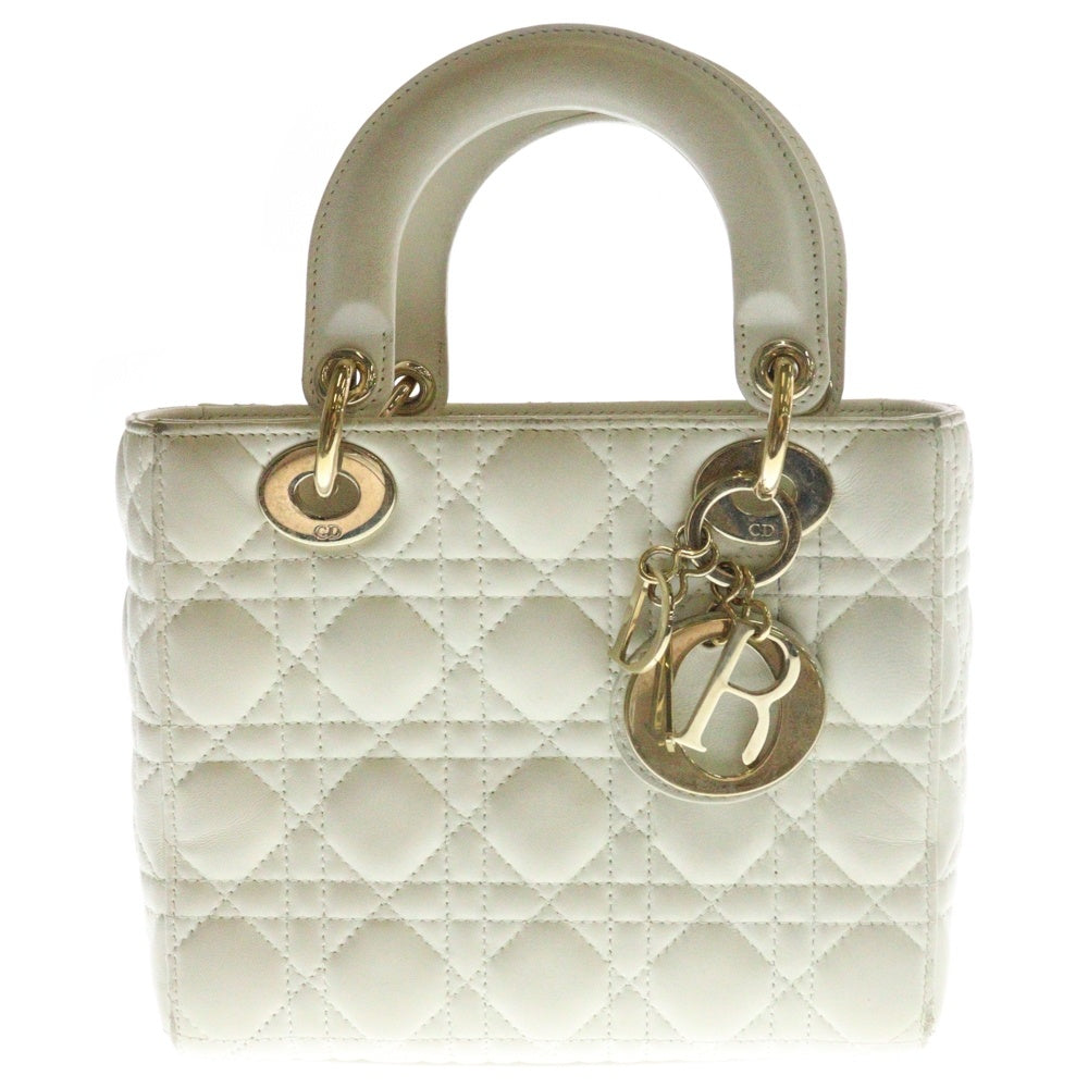 Christian Dior(クリスチャンディオール) レディディオール カナージュ ハンドバッグ ホワイト ゴールド金具 レザー