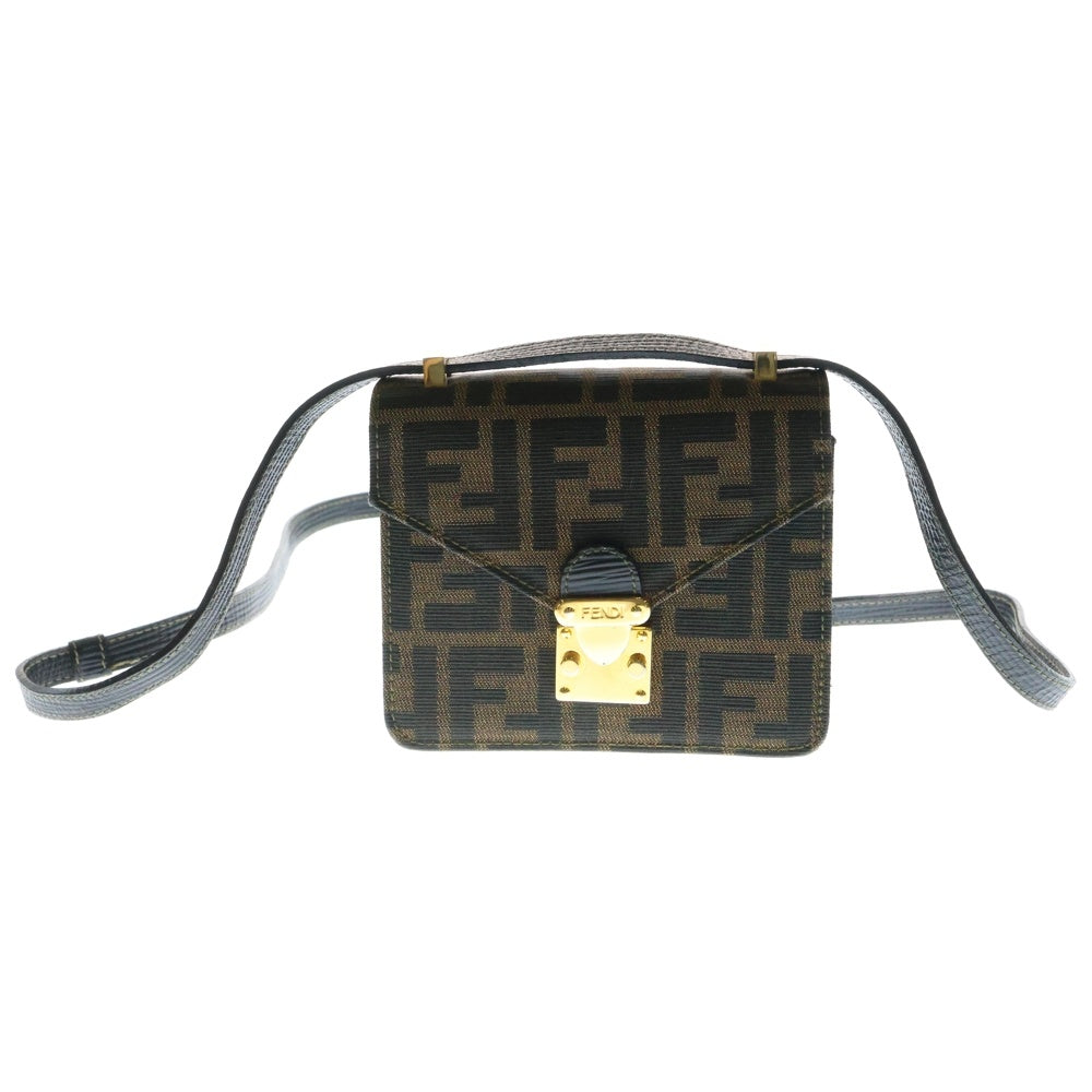 FENDI(フェンディ) ズッカ柄 ショルダーバッグ ミニバッグ ブラック×ブラウン ゴールド金具 キャンバス