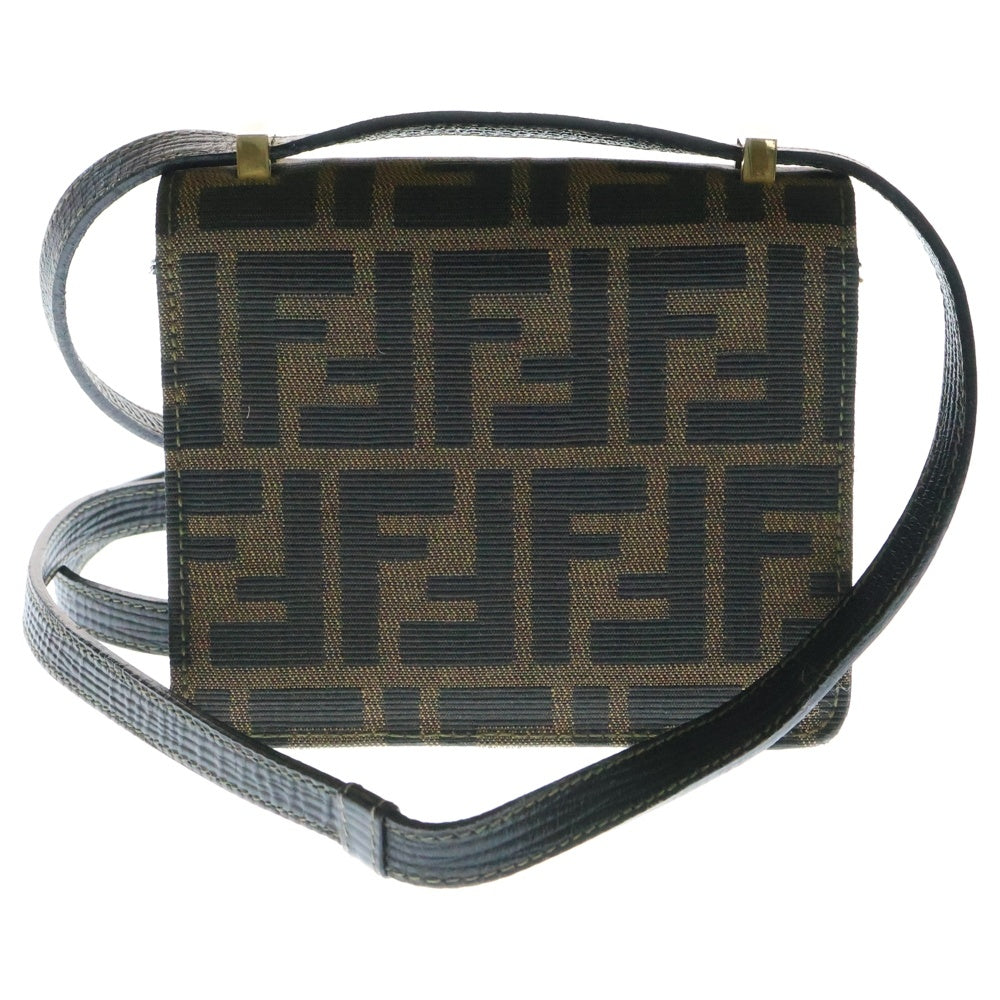 FENDI(フェンディ) ズッカ柄 ショルダーバッグ ミニバッグ ブラック×ブラウン ゴールド金具 キャンバス