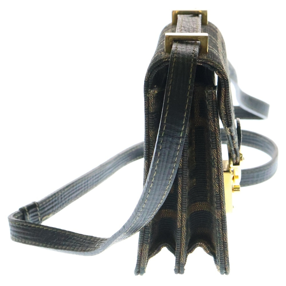 FENDI(フェンディ) ズッカ柄 ショルダーバッグ ミニバッグ ブラック×ブラウン ゴールド金具 キャンバス