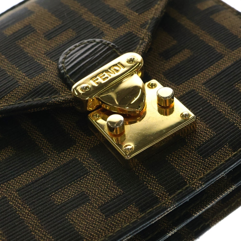 FENDI(フェンディ) ズッカ柄 ショルダーバッグ ミニバッグ ブラック×ブラウン ゴールド金具 キャンバス