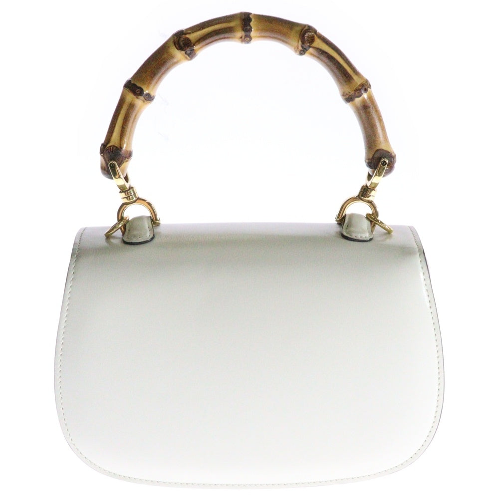 GUCCI(グッチ) バンブー 1947 スモール トップハンドル 2WAYバッグ ハンドバッグ ショルダーバッグ ミニバッグ ホワイト ゴールド金具 レザー 675797
