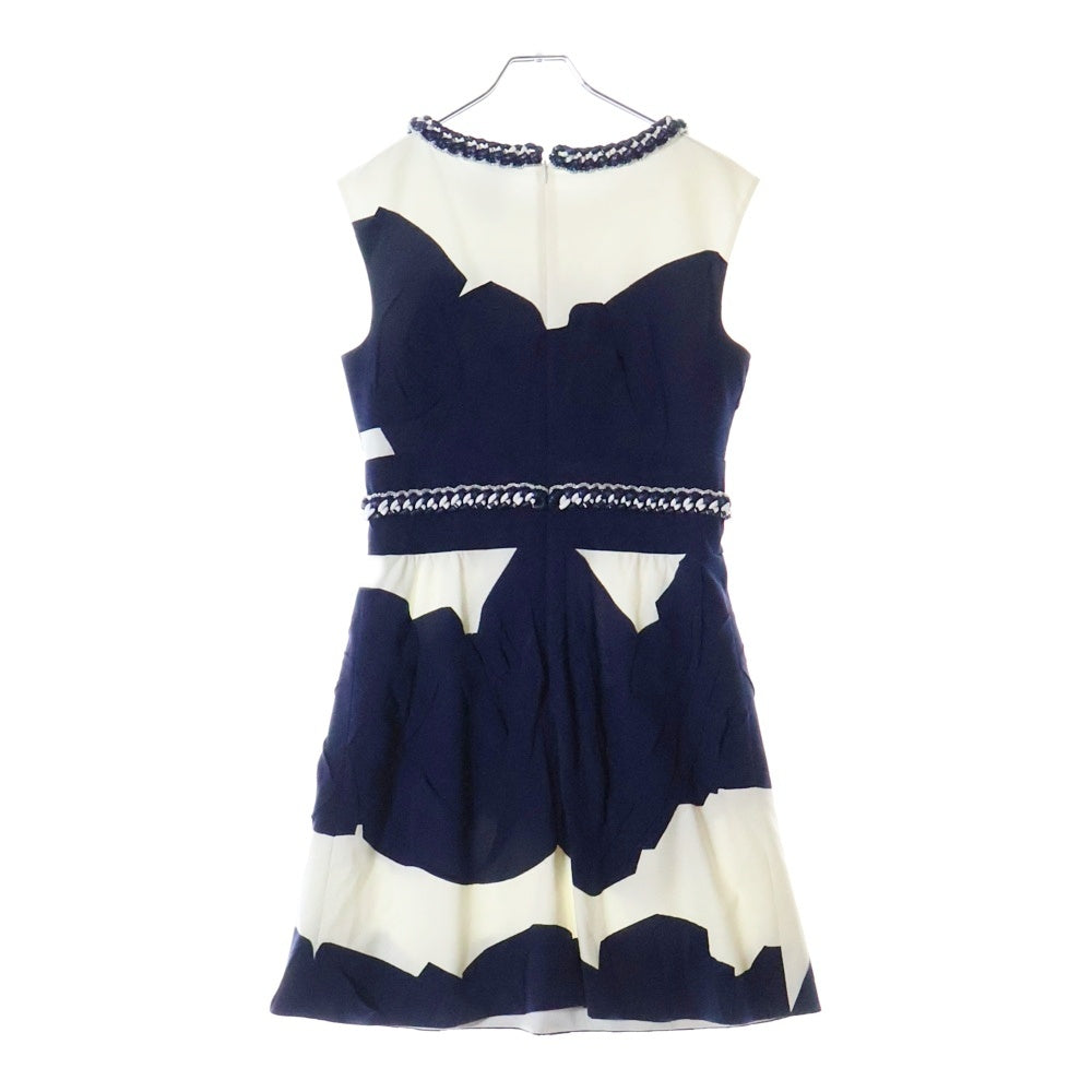 CHANEL(シャネル) シルク コットン ココマークボタン チェーンデザイン ノースリーブ ワンピース ドレス ネイビー/ホワイト レディース P47919W05472