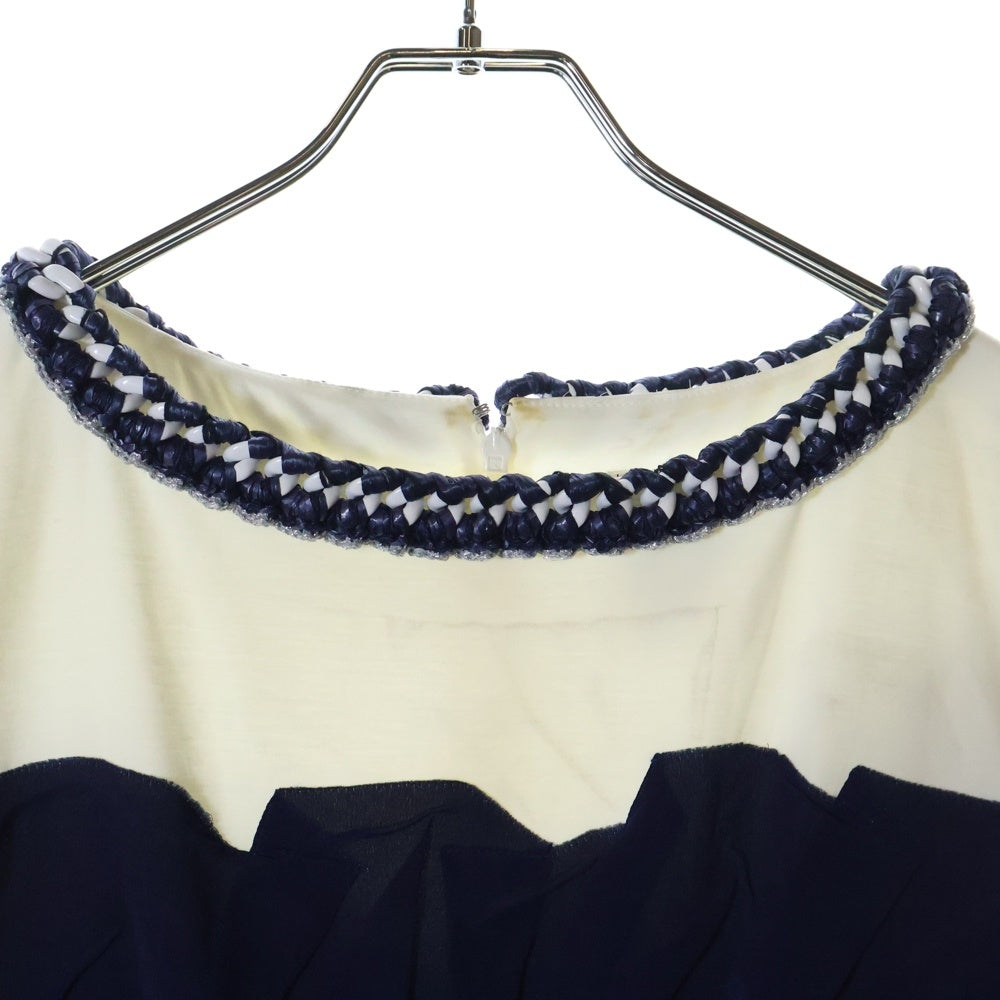 CHANEL(シャネル) シルク コットン ココマークボタン チェーンデザイン ノースリーブ ワンピース ドレス ネイビー/ホワイト レディース P47919W05472