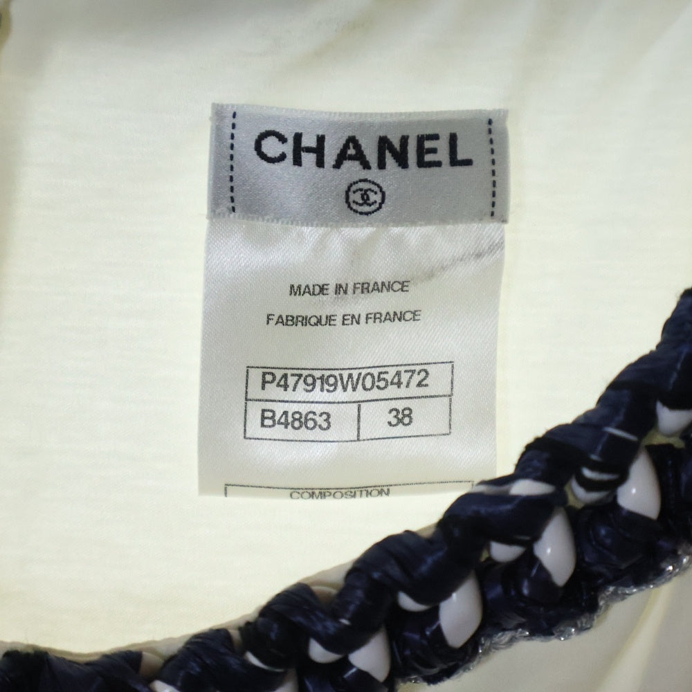 CHANEL(シャネル) シルク コットン ココマークボタン チェーンデザイン ノースリーブ ワンピース ドレス ネイビー/ホワイト レディース P47919W05472