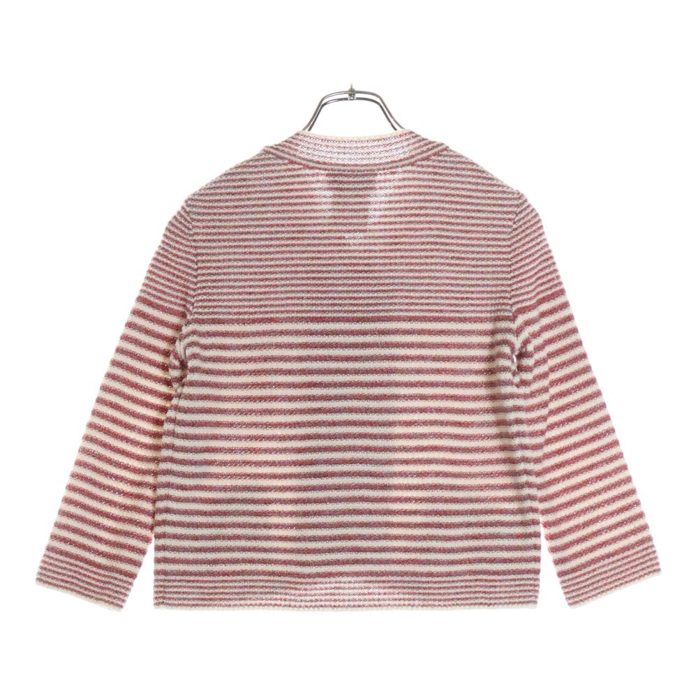 CHANEL(シャネル) ボーダー総柄 シルク混 ココマークボタン ダブルブレスト ニットジャケット フレア ミニスカート レッド/ホワイト レディース P51264K06588/P51179K06588