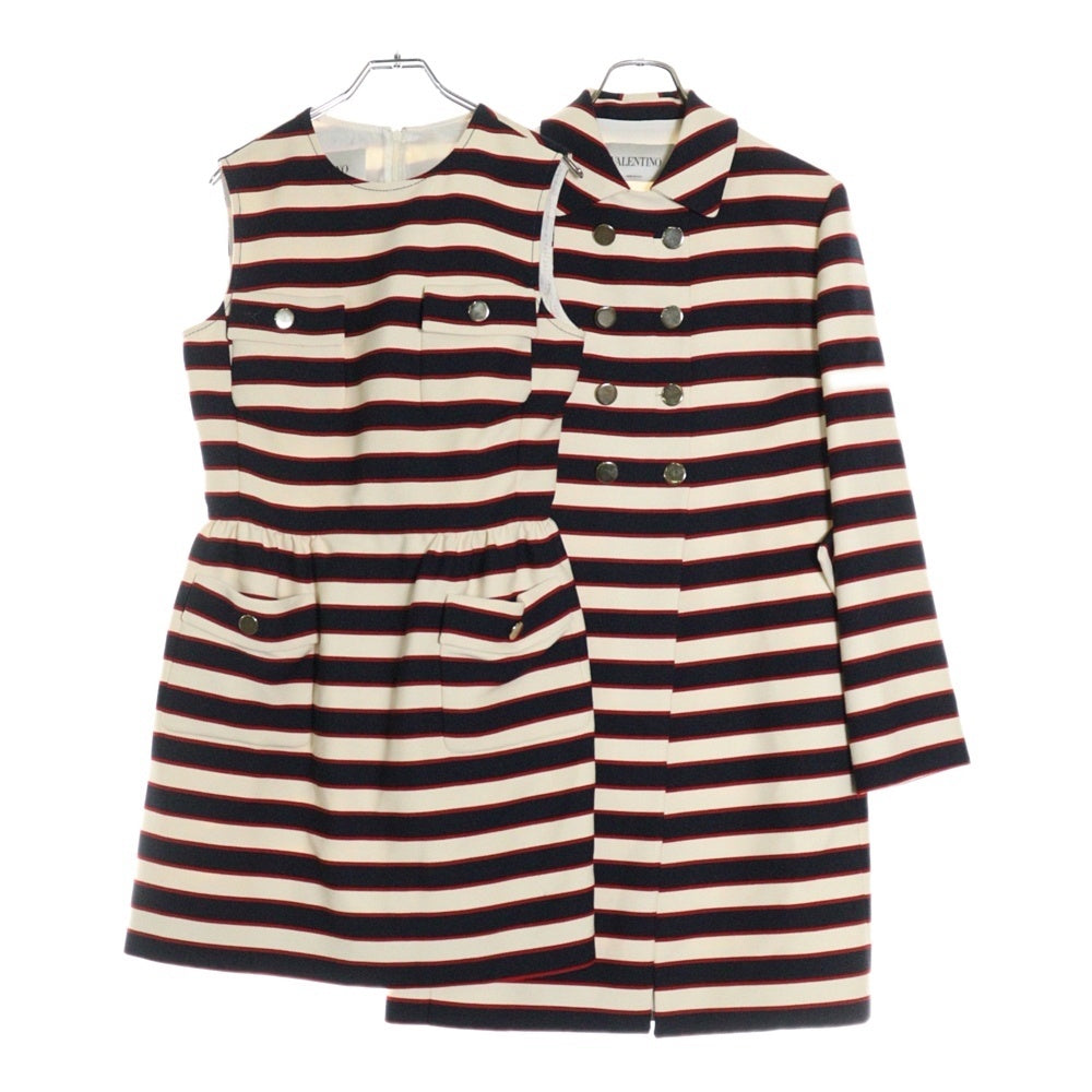 VALENTINO(ヴァレンティノ) ボーダー セットアップ ノースリーブワンピース ジャケット コート GB336417 ホワイト×ネイビー×レッド レディース