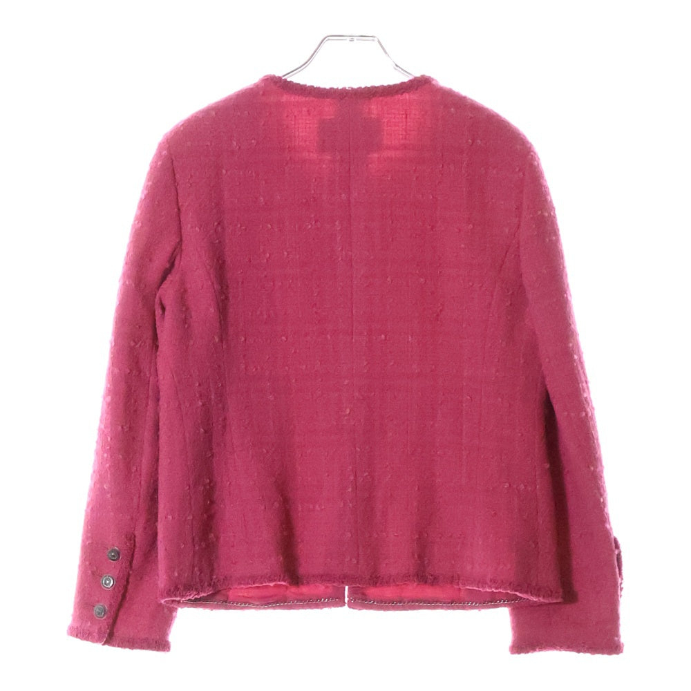CHANEL(シャネル) モヘヤ混 ウール ツイード フロントホック ノーカラー ジャケット ピンク レディース P36437V26291