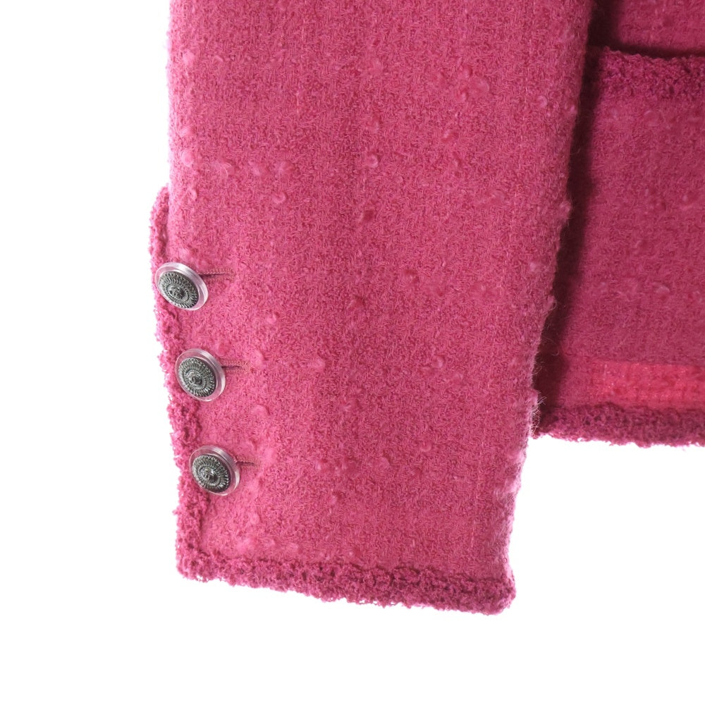 CHANEL(シャネル) モヘヤ混 ウール ツイード フロントホック ノーカラー ジャケット ピンク レディース P36437V26291