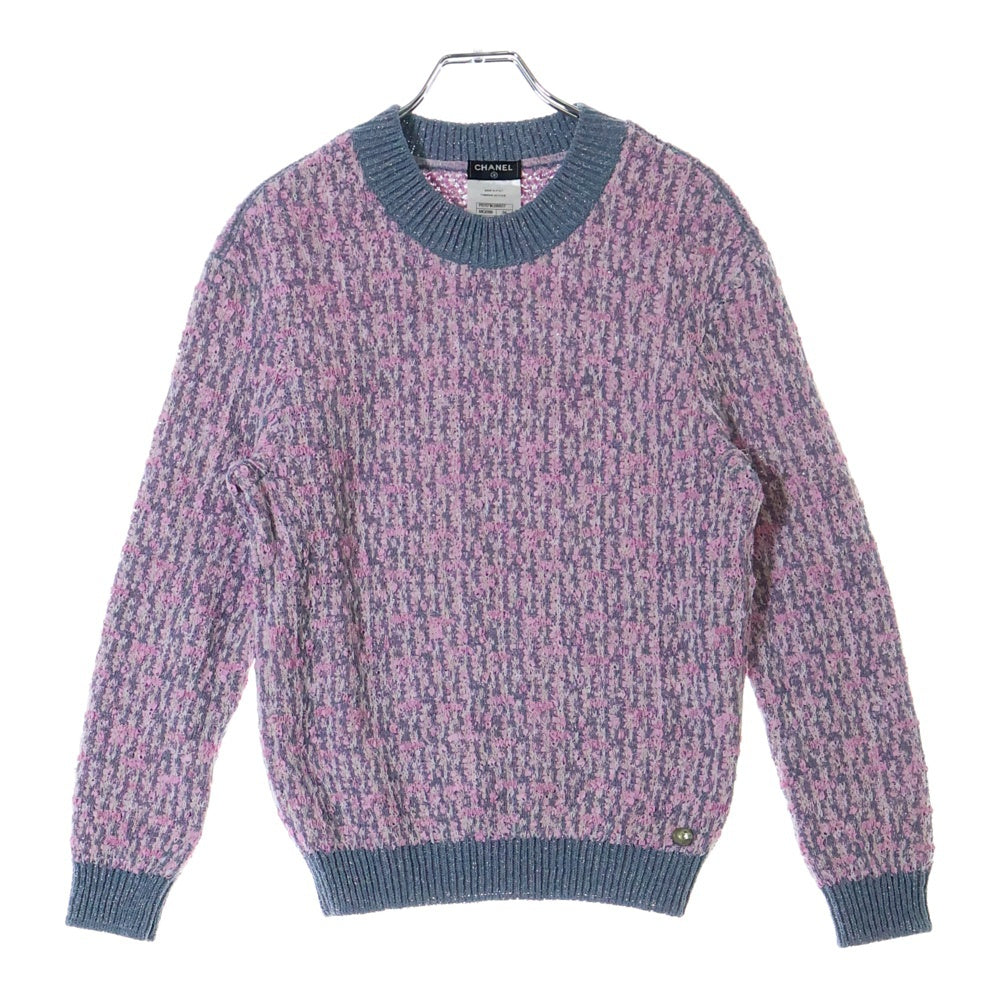CHANEL(シャネル) ラメ クルーネック長袖ニット ココマーク ピンク P51171K06607