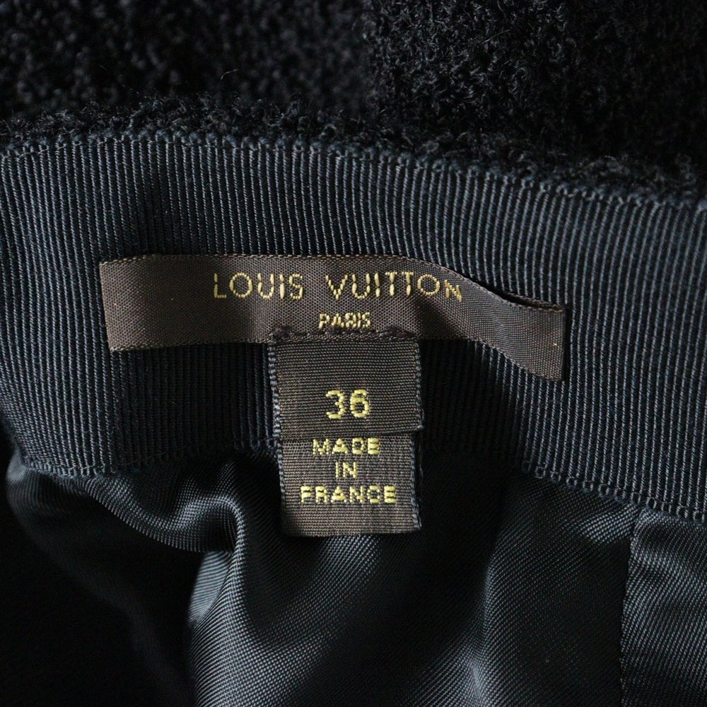LOUIS VUITTON(ルイヴィトン) アルパカ混 ウール ジップポケット バックファスナー ミディアム フレアスカート ブラック RW142A F6SK08UEV