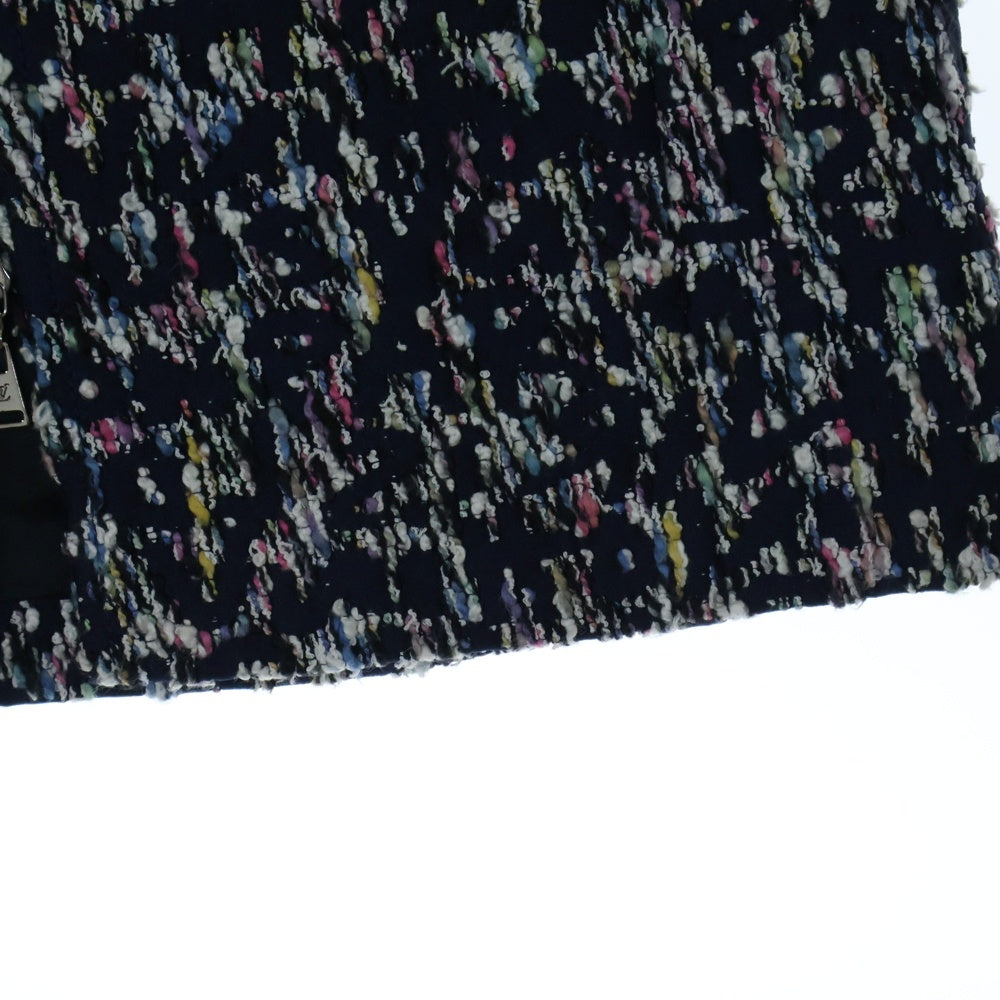 LOUIS VUITTON(ルイヴィトン) ツイード 総柄 フロントジップ ミニスカート ネイビー レディース RW142A F6SK06B1H