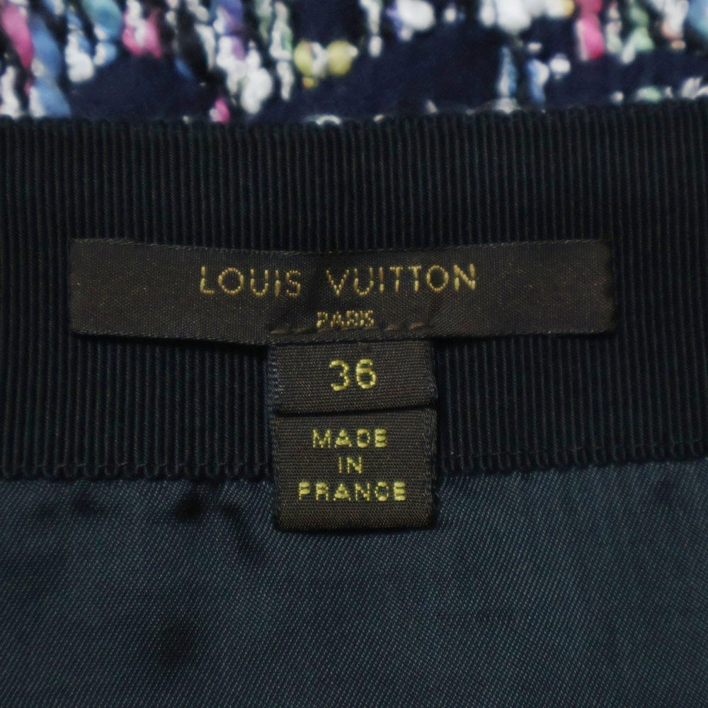 LOUIS VUITTON(ルイヴィトン) ツイード 総柄 フロントジップ ミニスカート ネイビー レディース RW142A F6SK06B1H