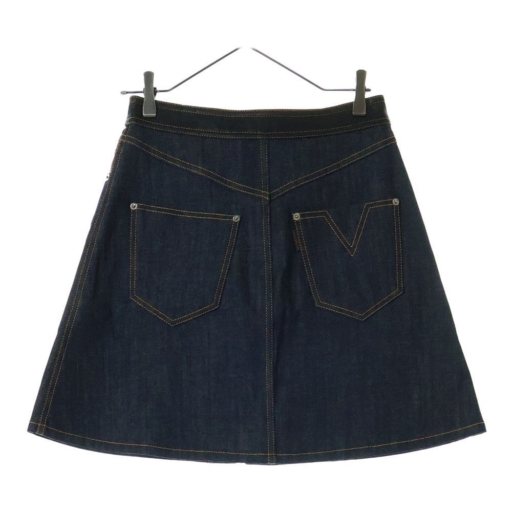 LOUIS VUITTON(ルイヴィトン) 15AW レザー切替 フロントジップ デニムスカート インディゴ RW152A F8SK13CKJ レディース