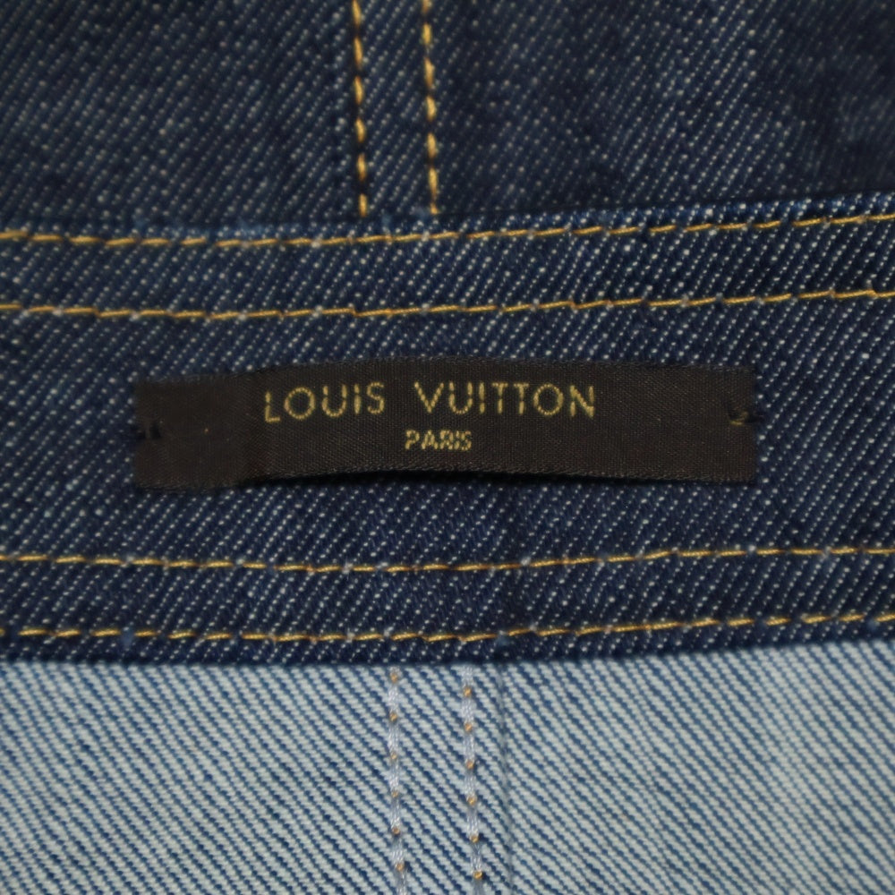 LOUIS VUITTON(ルイヴィトン) 15AW レザー切替 フロントジップ デニムスカート インディゴ RW152A F8SK13CKJ レディース