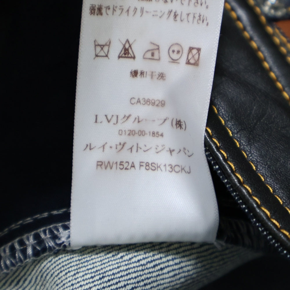 LOUIS VUITTON(ルイヴィトン) 15AW レザー切替 フロントジップ デニムスカート インディゴ RW152A F8SK13CKJ レディース