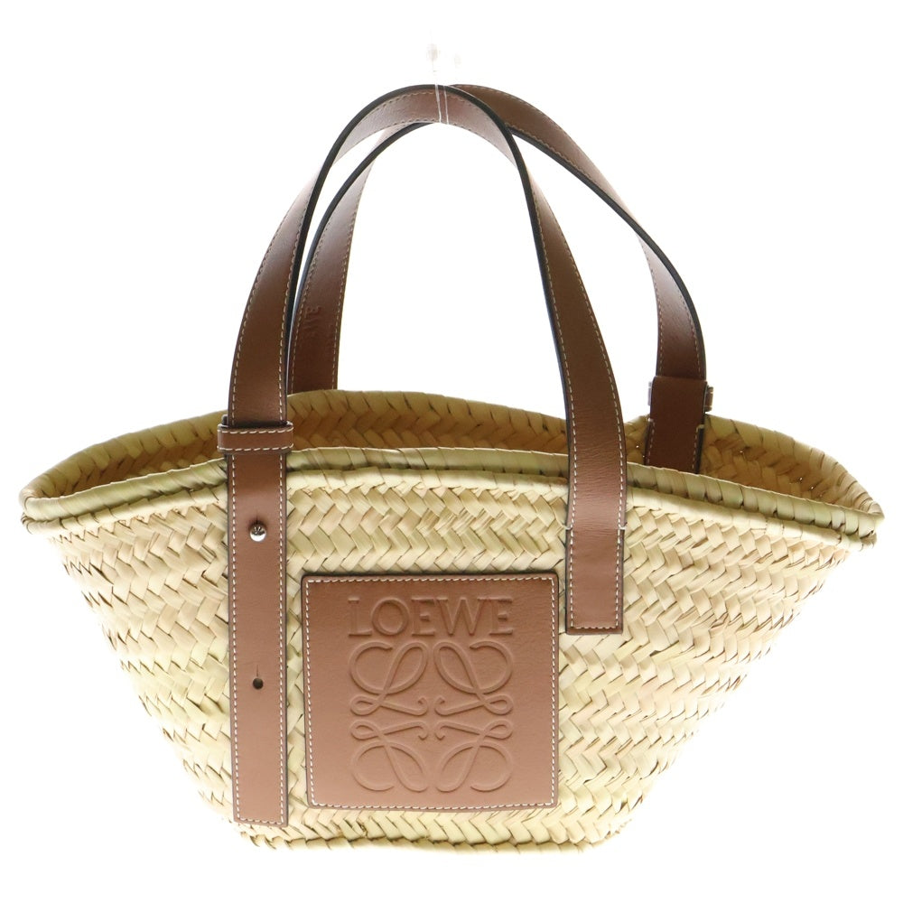 LOEWE(ロエベ) かごバッグ ハンドバッグ ミニトートバッグ スモール ストロー×レザー ブラウン×アイボリー