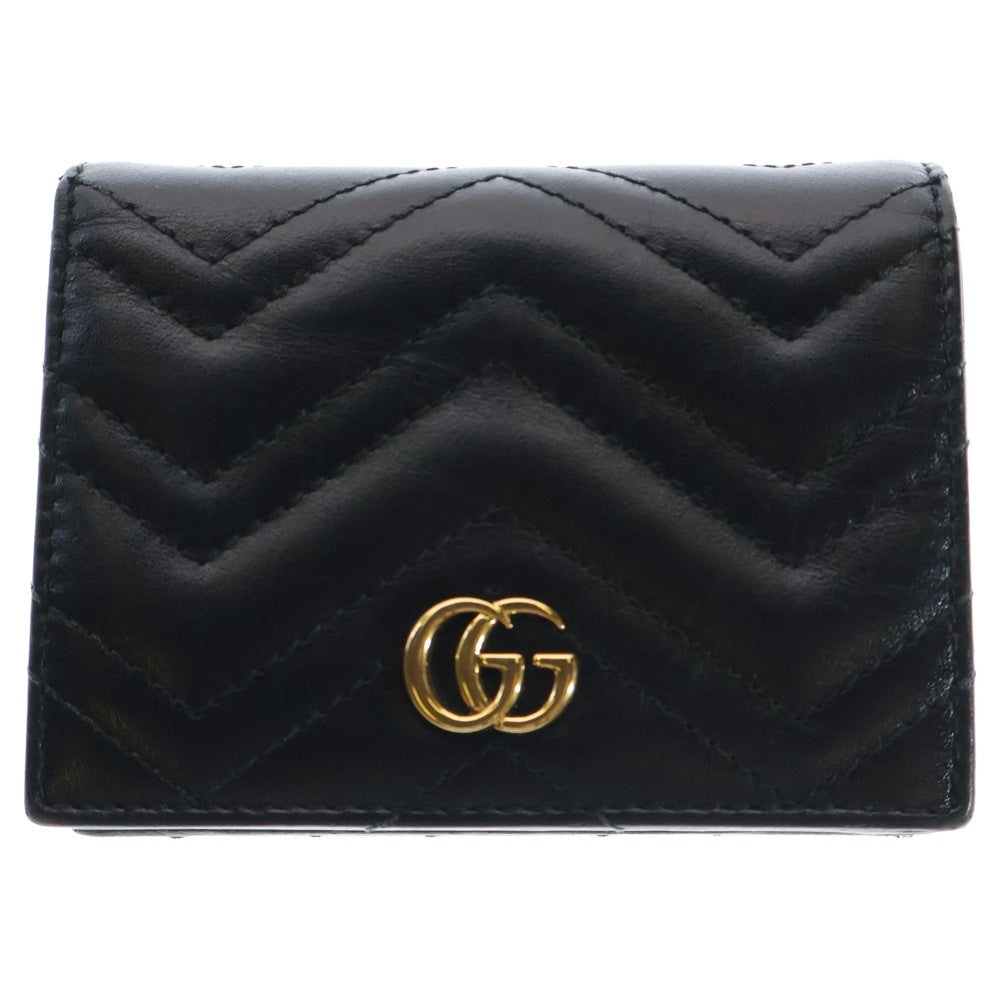 GUCCI(グッチ) GGマーモント キルティングレザーコンパクトウォレット 二つ折り財布 ブラック 466492