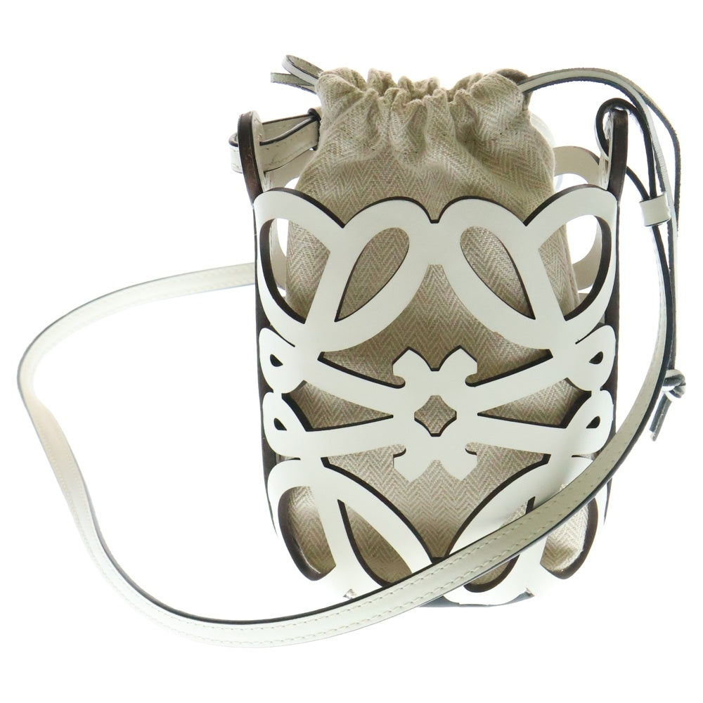 LOEWE(ロエベ) アナグラム カットアウトポケット ショルダーバッグ ミニバッグ フォンショルダーバッグ キャンバス×レザー ホワイト