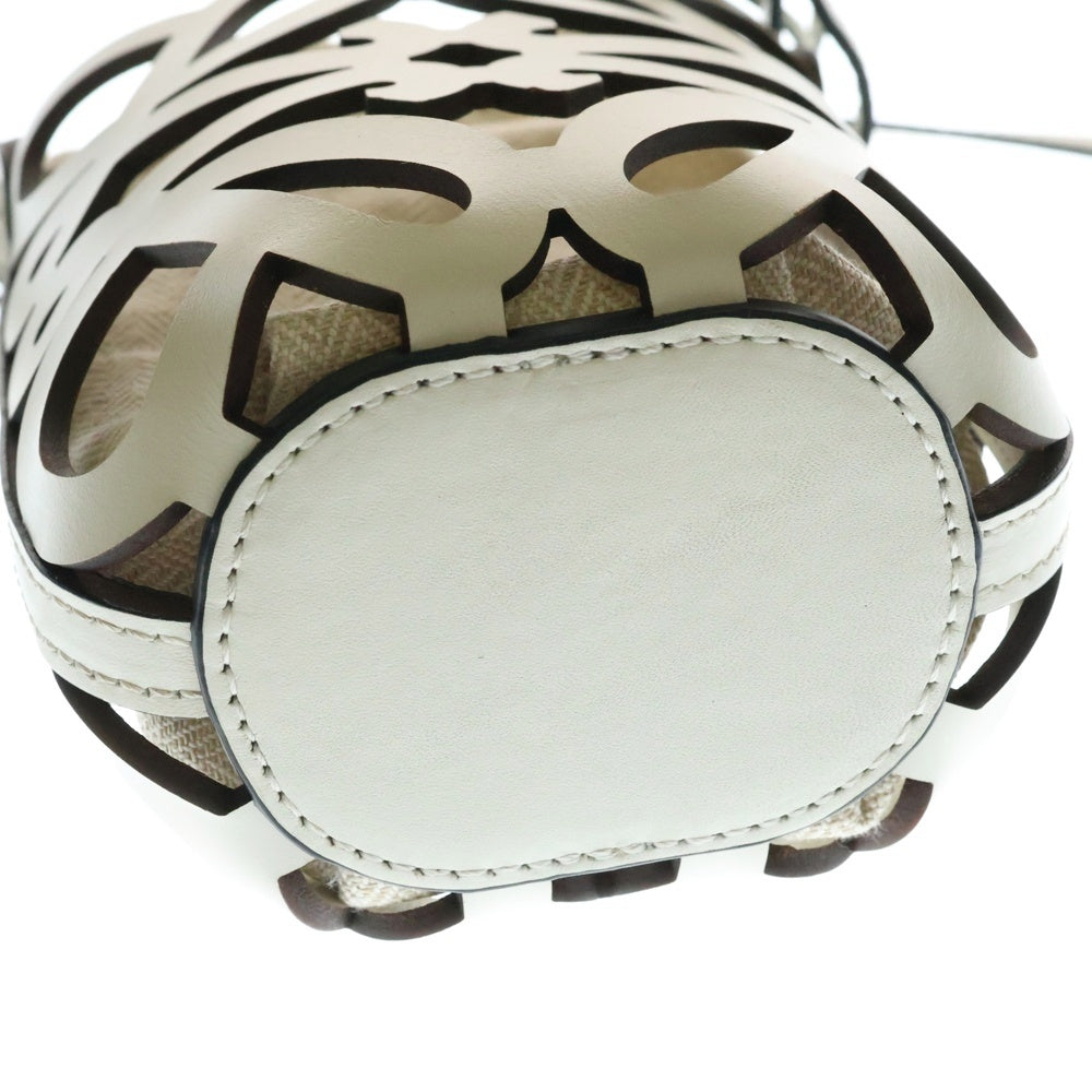 LOEWE(ロエベ) アナグラム カットアウトポケット ショルダーバッグ ミニバッグ フォンショルダーバッグ キャンバス×レザー ホワイト