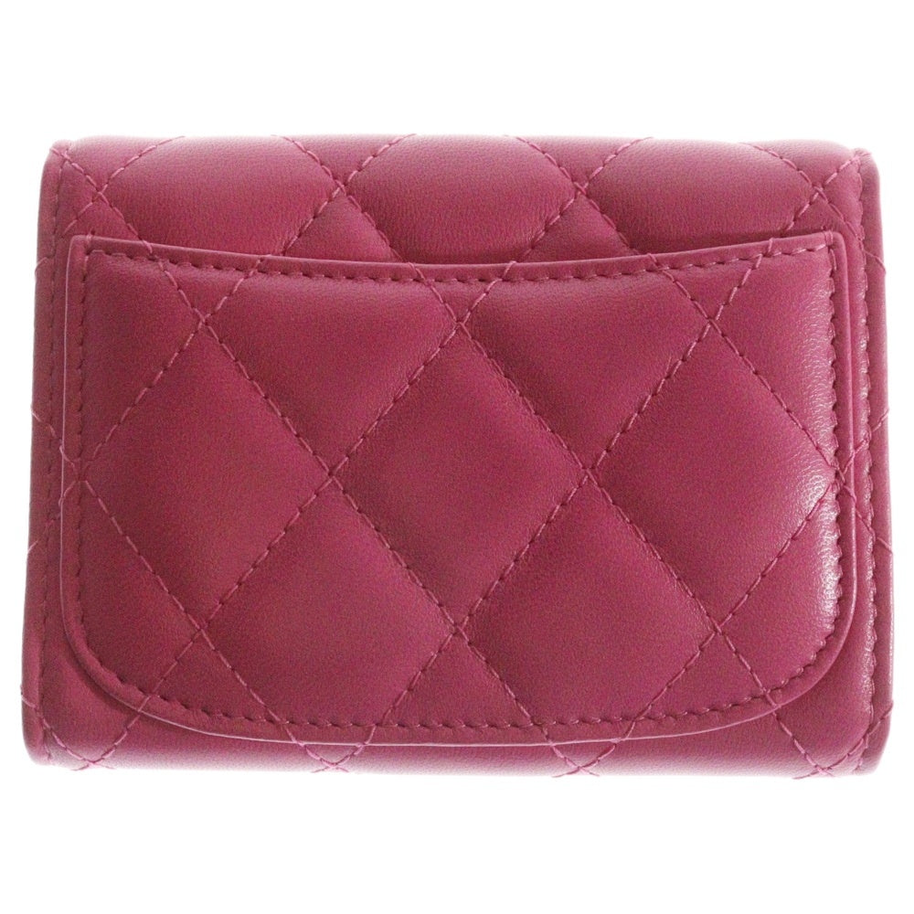 CHANEL(シャネル) マトラッセ コインケース コンパクトウォレット 三つ折り財布 シルバー金具 ピンク ラムスキン シール