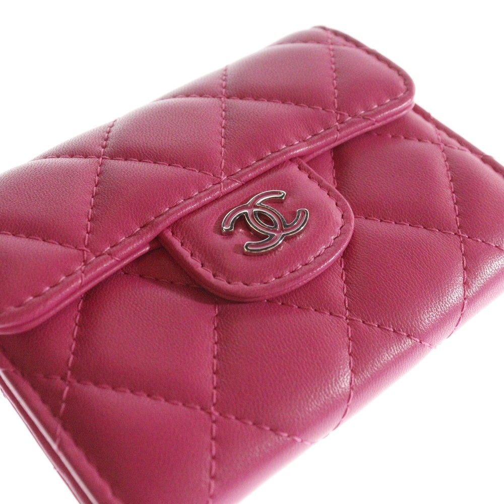 CHANEL(シャネル) マトラッセ コインケース コンパクトウォレット 三つ折り財布 シルバー金具 ピンク ラムスキン シール