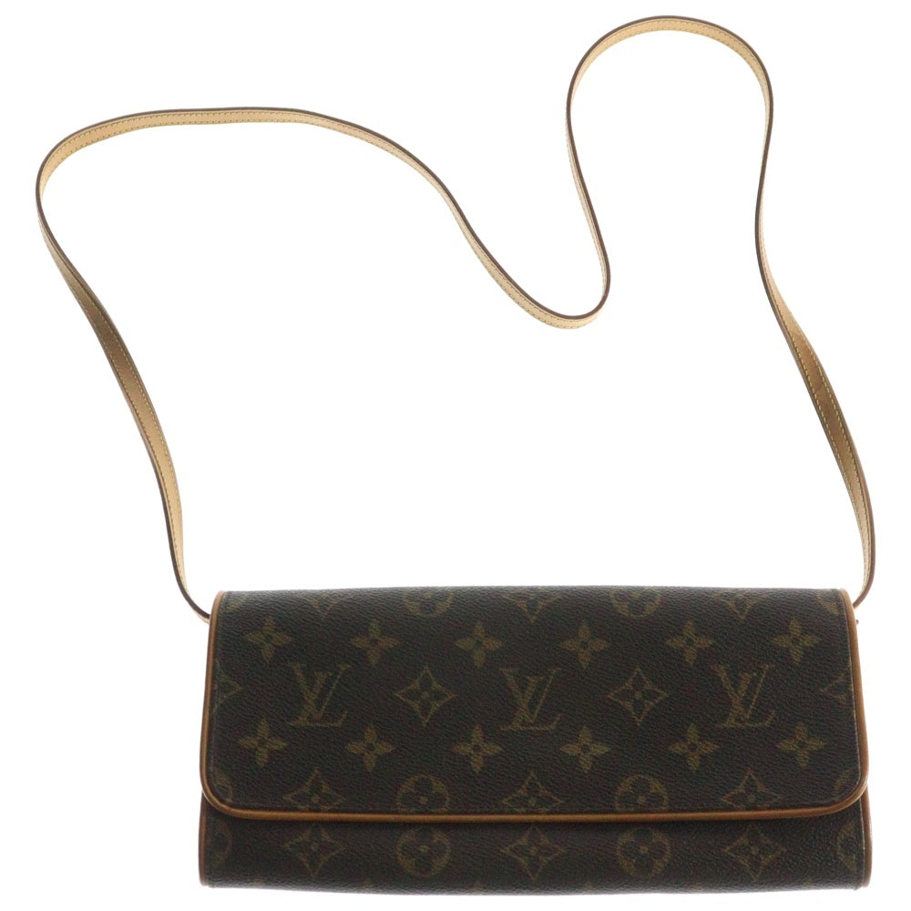 LOUIS VUITTON(ルイヴィトン) モノグラム ポシェットツインGM ショルダーポシェット ショルダーバッグ ミニバッグ ブラウン レザー×PVC ゴールド金具 M51852