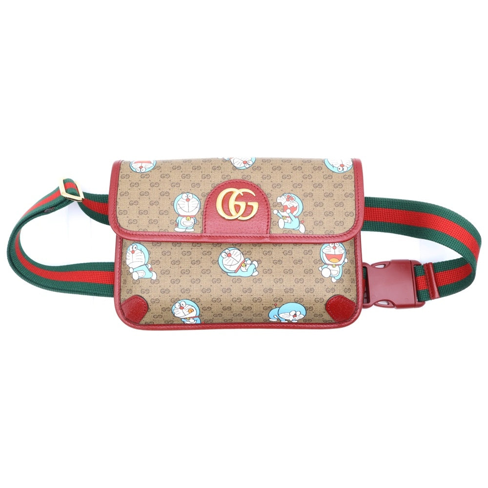 GUCCI(グッチ) ドラえもん GGスプリーム ウエストバッグ ベージュ×ボルドー PVCレザー 647617