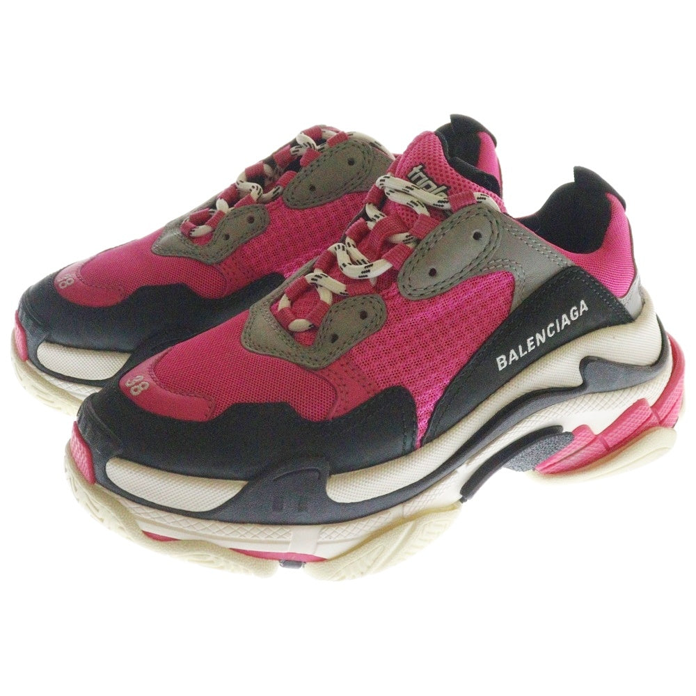 BALENCIAGA(バレンシアガ) Triple S ユーズド加工 レースアップ ローカットスニーカー シューズ ピンク 524039