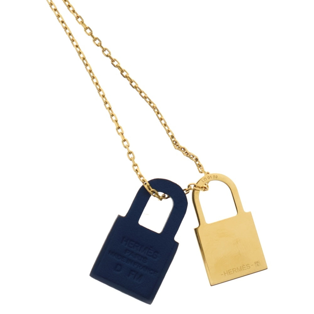 HERMES(エルメス) オーケリー ネックレス ペンダント パドロック ゴールド×ブルー D刻印