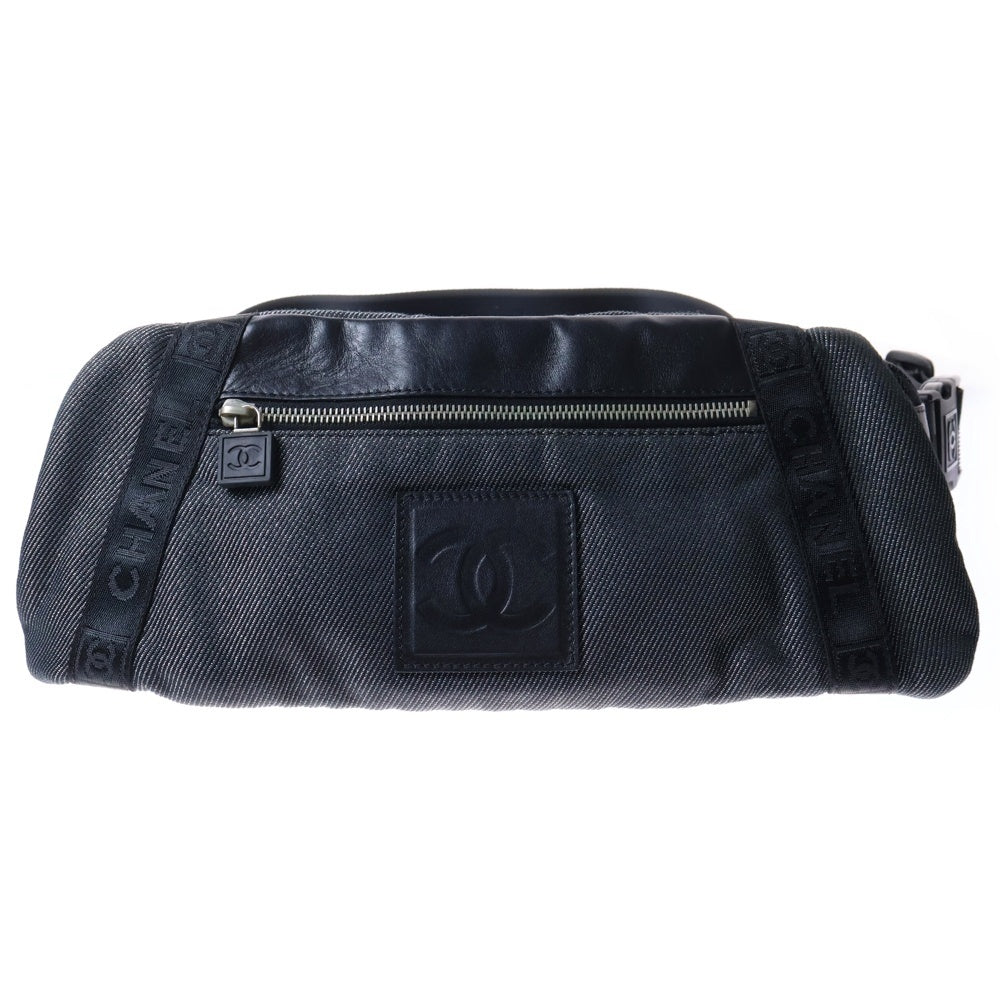 CHANEL(シャネル) スポーツライン ココマーク ウエストポーチ ボディバッグ ショルダーバッグ ブラック×グレー シルバー金具 ナイロン×レザー
