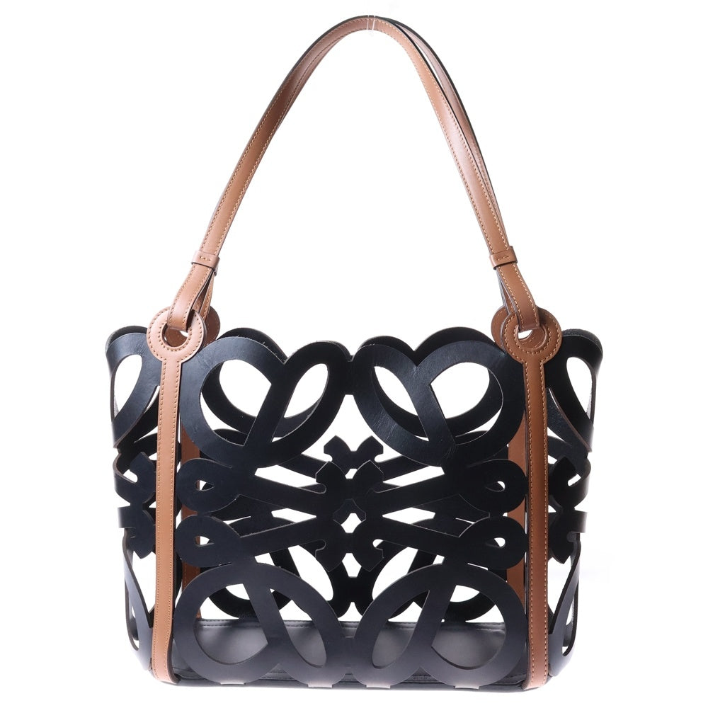 LOEWE(ロエベ) カットアウト トートバック ブラウン×ブラック レザー×キャンバス