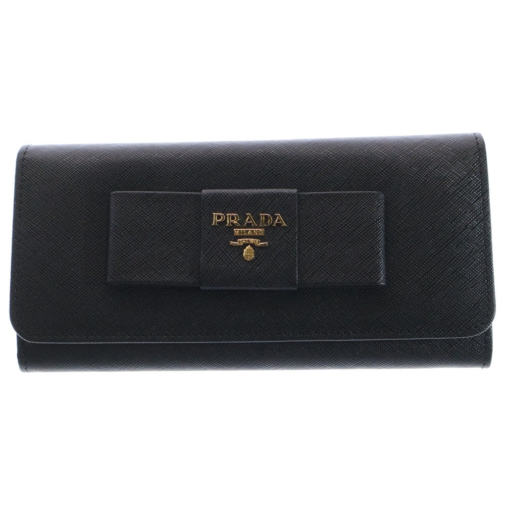 PRADA(プラダ) サフィアーノ リボン 二つ折り長財布 ロングウォレット カードケース ブラック ゴールド金具 レザー 1M1132