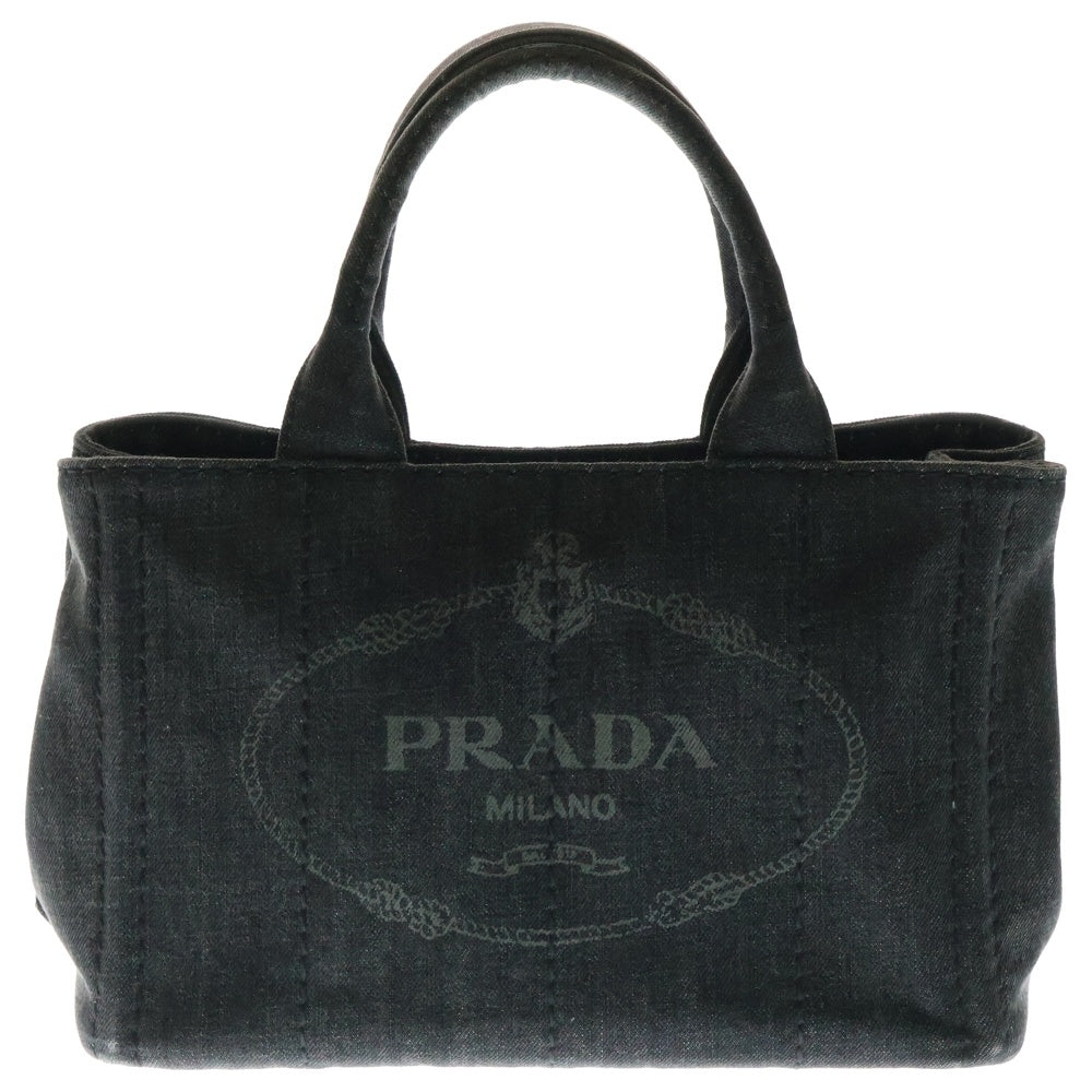 PRADA(プラダ) カナパ 2WAYハンドバッグ ショルダーバッグ ブラック デニム グレー ゴールド金具 B24396
