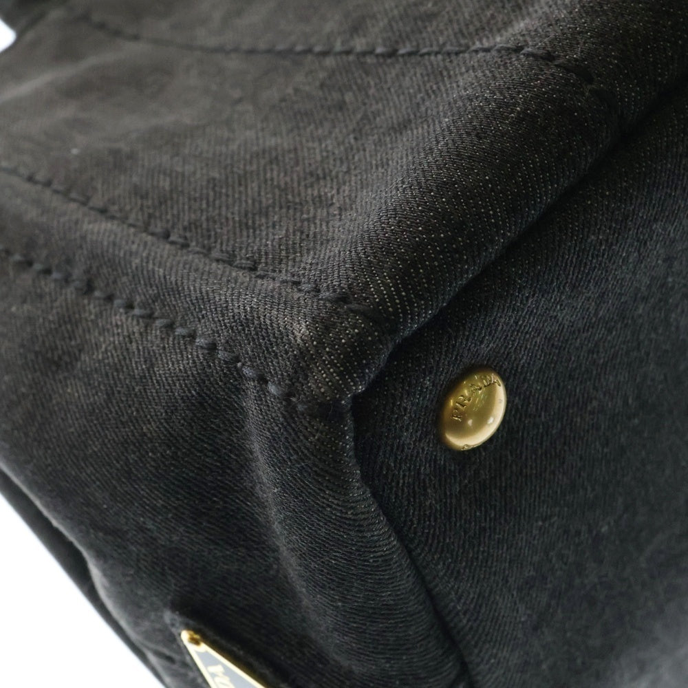 PRADA(プラダ) カナパ 2WAYハンドバッグ ショルダーバッグ ブラック デニム グレー ゴールド金具 B24396