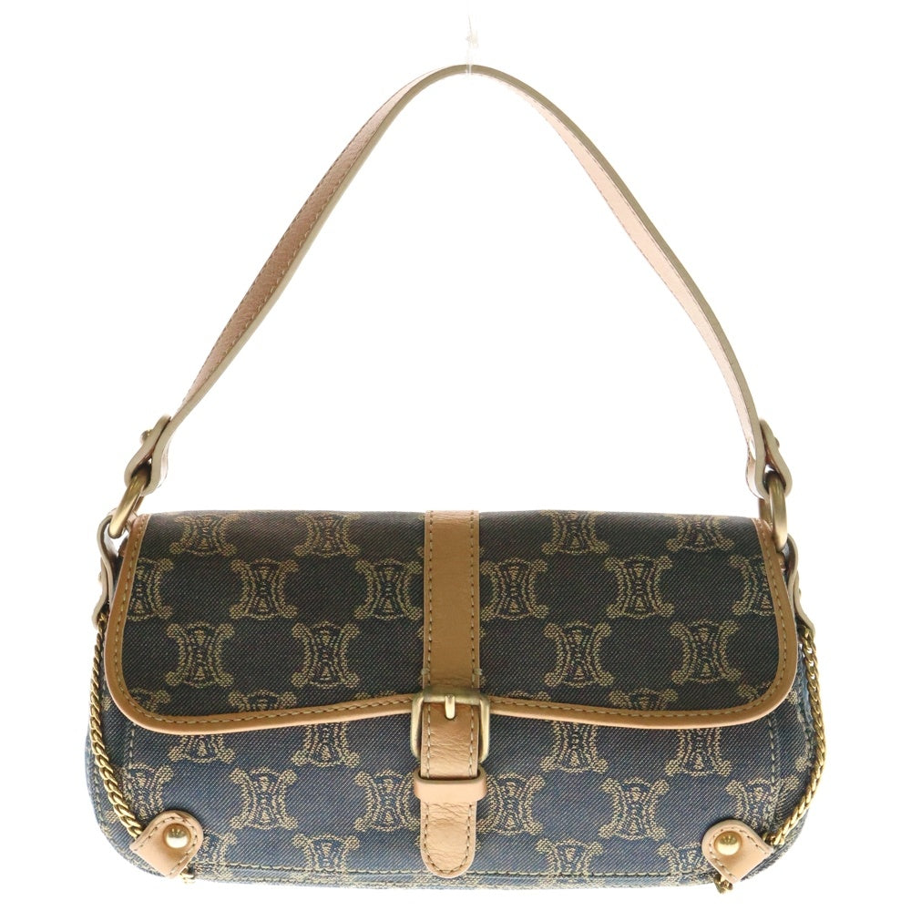 CELINE(セリーヌ) マカダム トリオンフ ワンショルダーバッグ ハンドバッグ ブラウン×ブルー キャンバス×レザー ゴールド金具 デニム