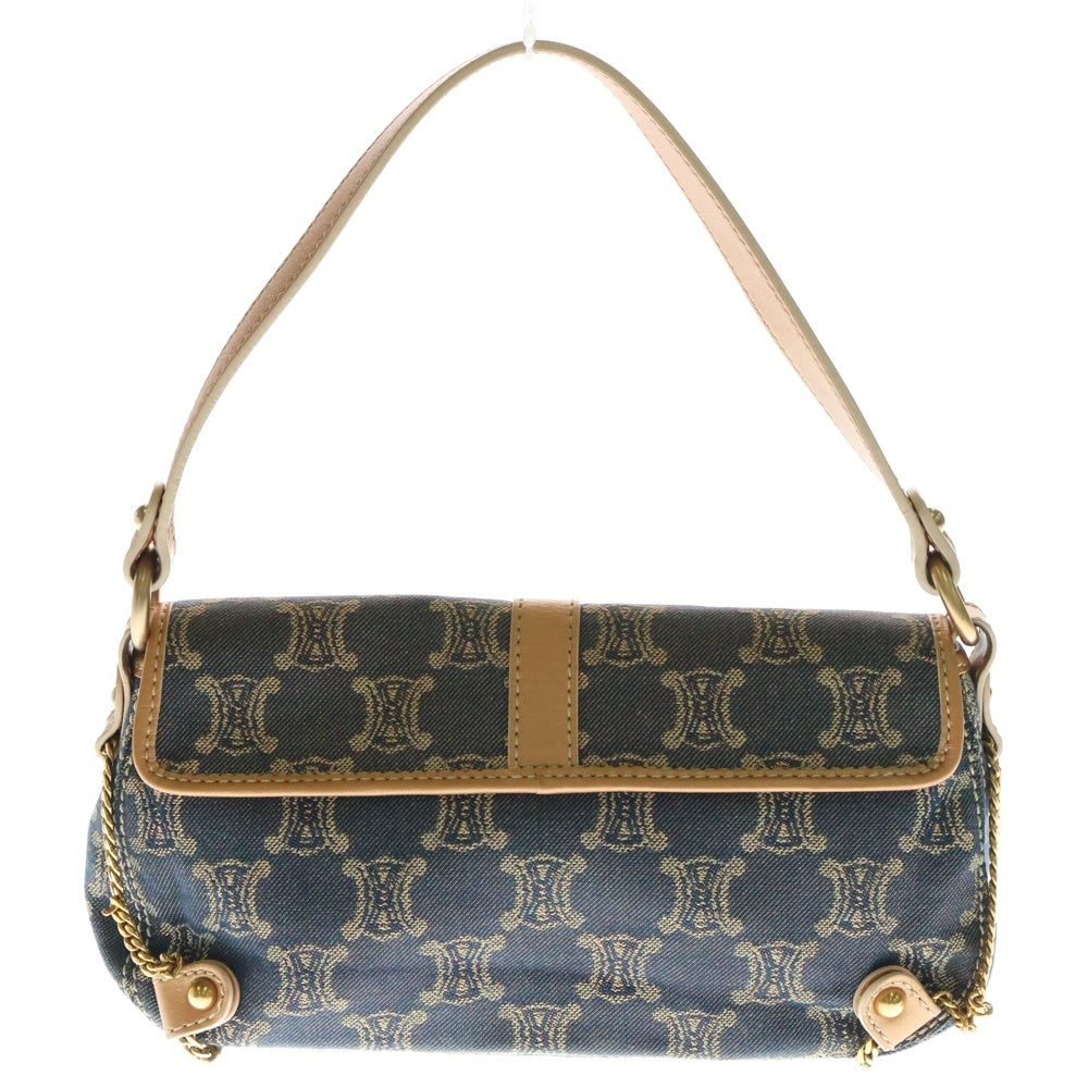 CELINE(セリーヌ) マカダム トリオンフ ワンショルダーバッグ ハンドバッグ ブラウン×ブルー キャンバス×レザー ゴールド金具 デニム