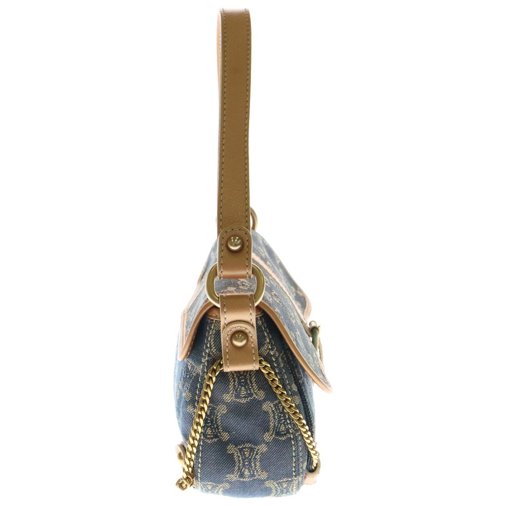 CELINE(セリーヌ) マカダム トリオンフ ワンショルダーバッグ ハンドバッグ ブラウン×ブルー キャンバス×レザー ゴールド金具 デニム