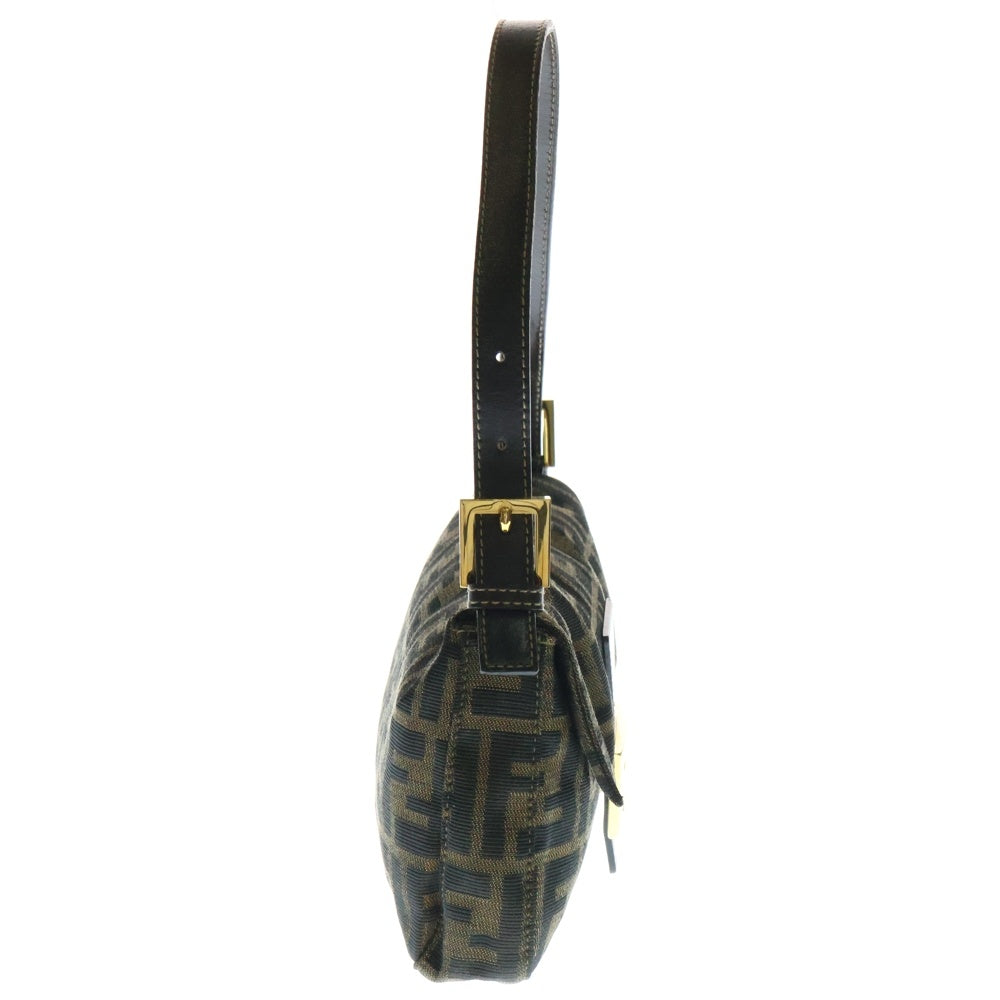 FENDI(フェンディ) マンマバケット ズッカ柄 FFロゴプレート キャンバス レザー ワンショルダーバッグ ゴールド金具 ブラウン